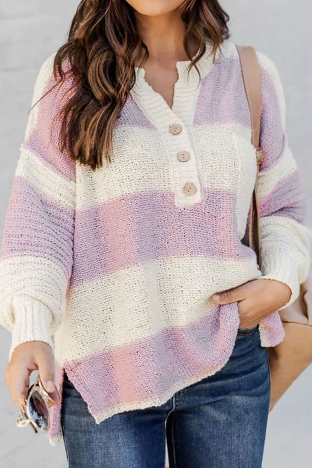 Striped Half Button Ribbed Sweater sold by Unique Kulture