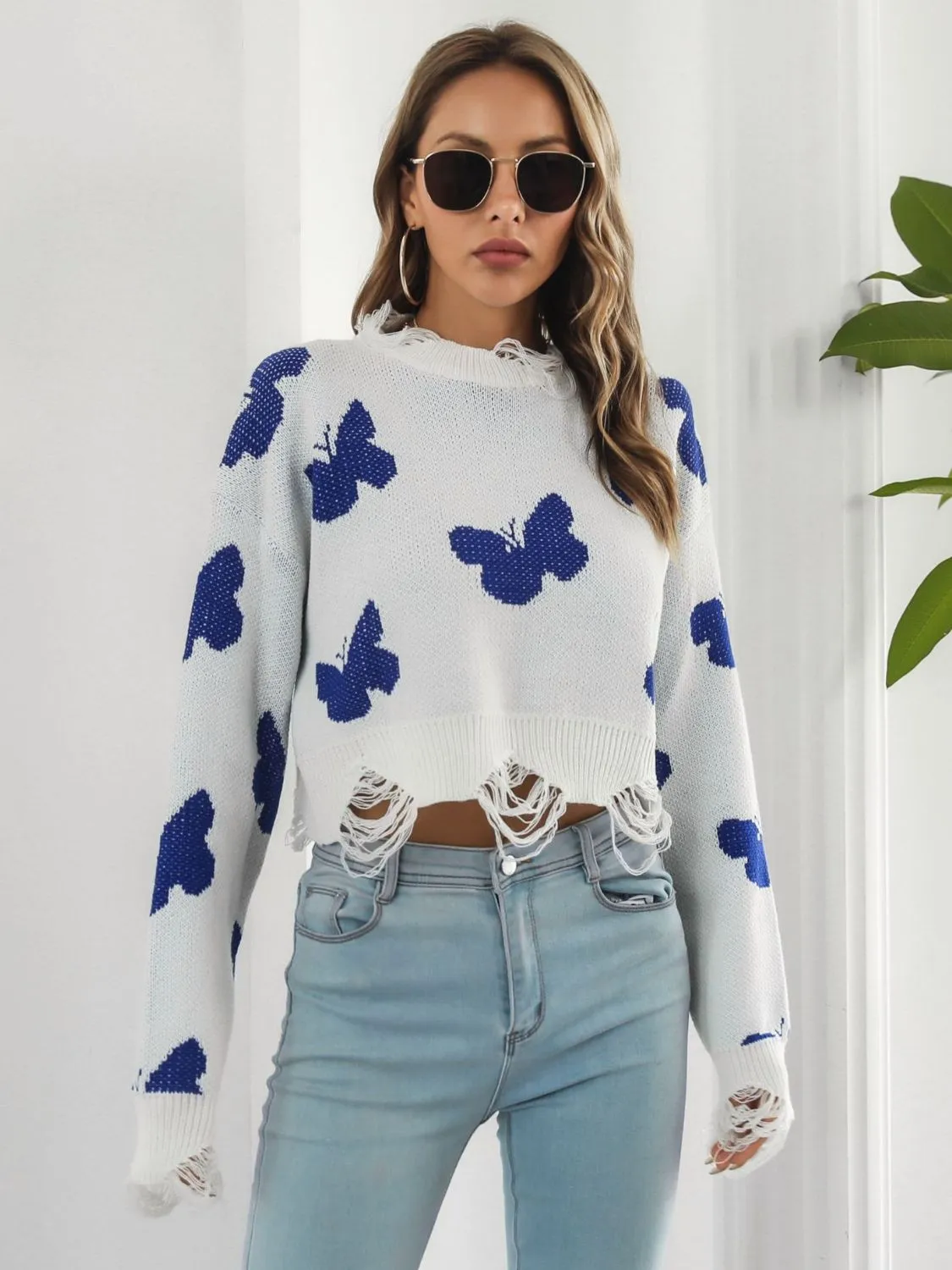 Distressed Butterfly Cropped Sweater sold by Unique Kulture product image thumbnail 3