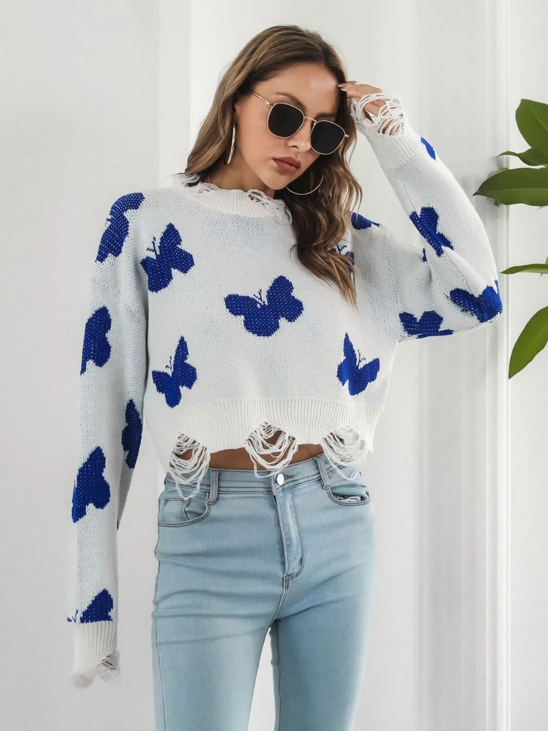 Distressed Butterfly Cropped Sweater sold by Unique Kulture product image thumbnail 5