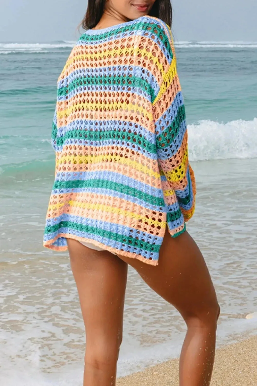 Openwork Round Neck Long Sleeve Knit Cover Up sold by Unique Kulture product image thumbnail 2