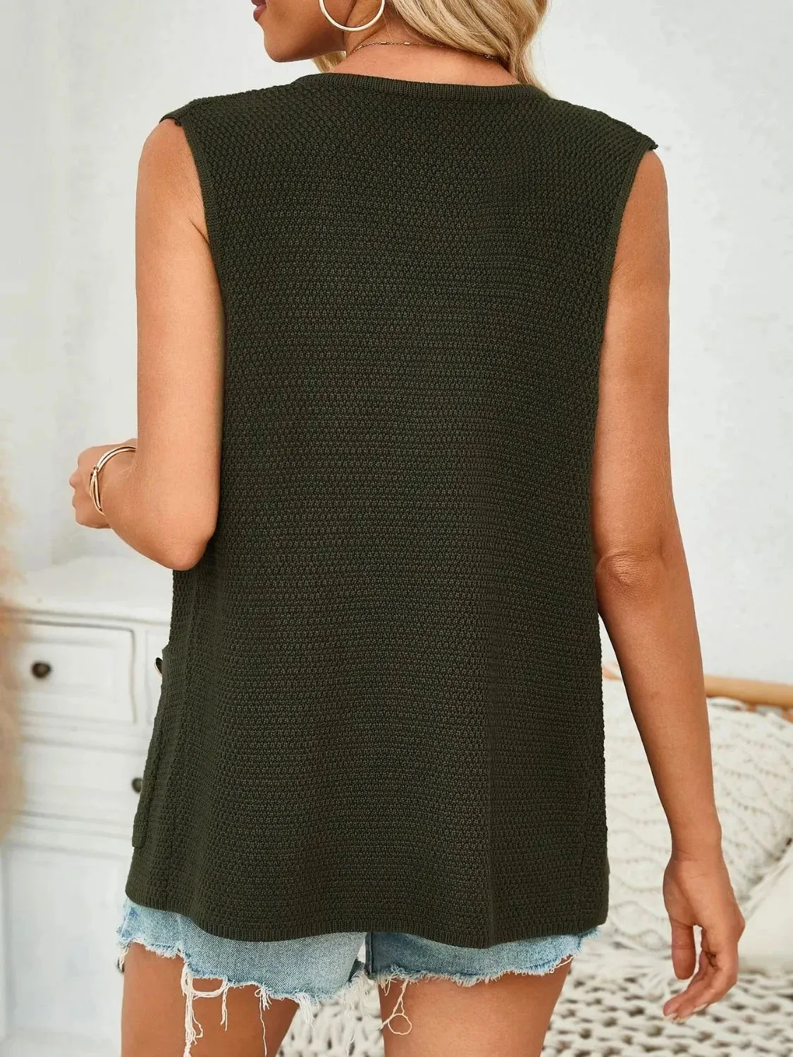 Button Down Round Neck Knit Vest sold by Unique Kulture product image thumbnail 2