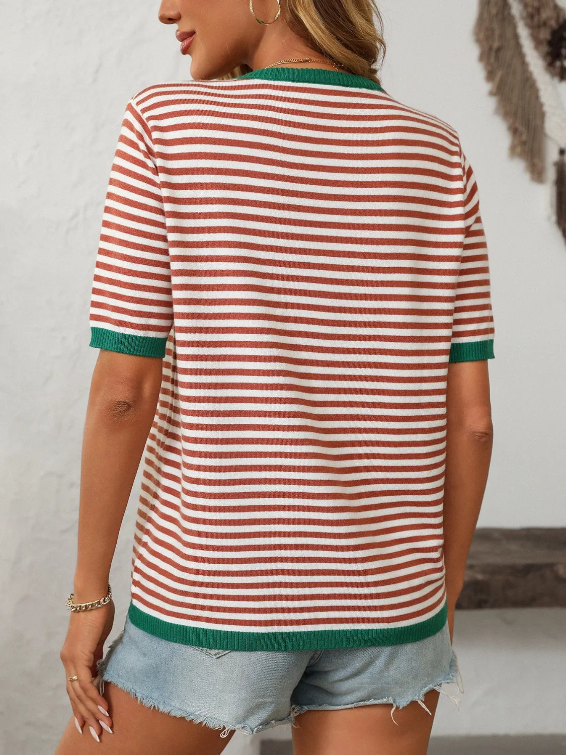 Mandy Striped Round Neck Half Sleeve Knit Top sold by Unique Kulture product image thumbnail 5