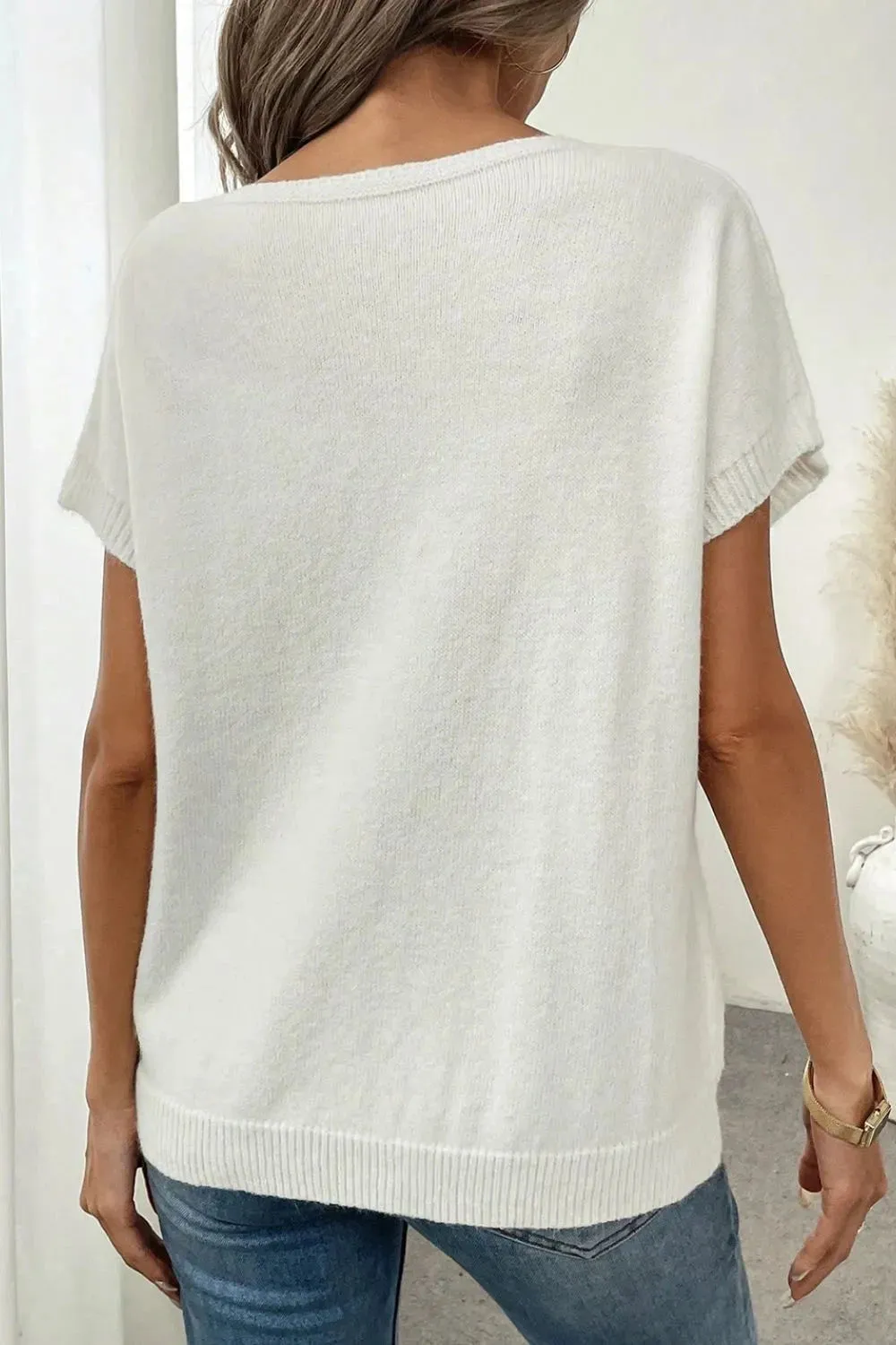 Bow Pattern Knit Short Sleeve Sweater sold by Unique Kulture product image thumbnail 3