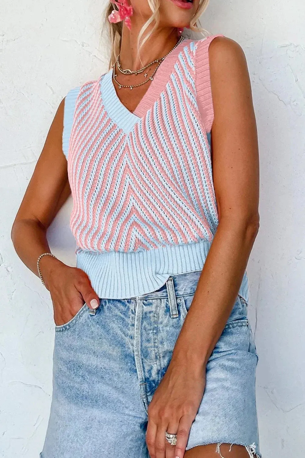 V-Neck Contrast Sweater Vest sold by Unique Kulture product image thumbnail 3