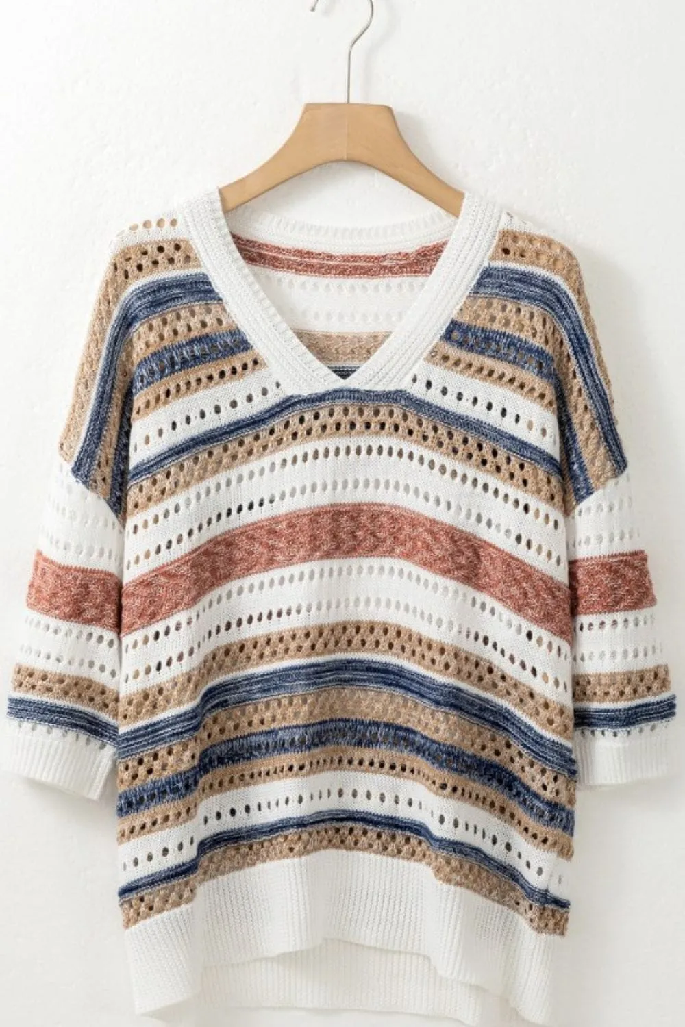 Striped Hollow Out Half Sleeve Knit Top sold by Unique Kulture product image thumbnail 3