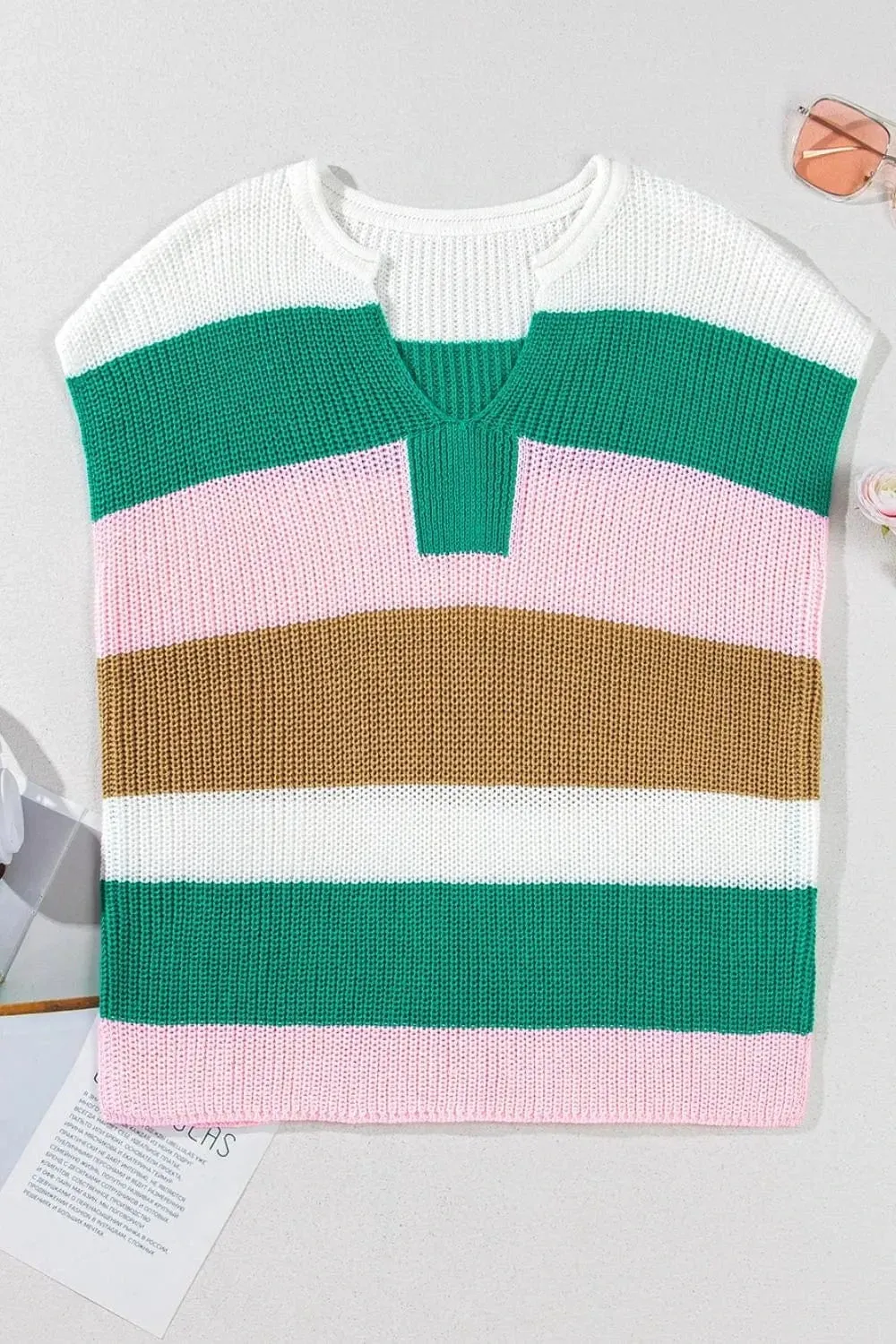 Color Block Notched Cap Sleeve Knit Top sold by Unique Kulture product image thumbnail 4