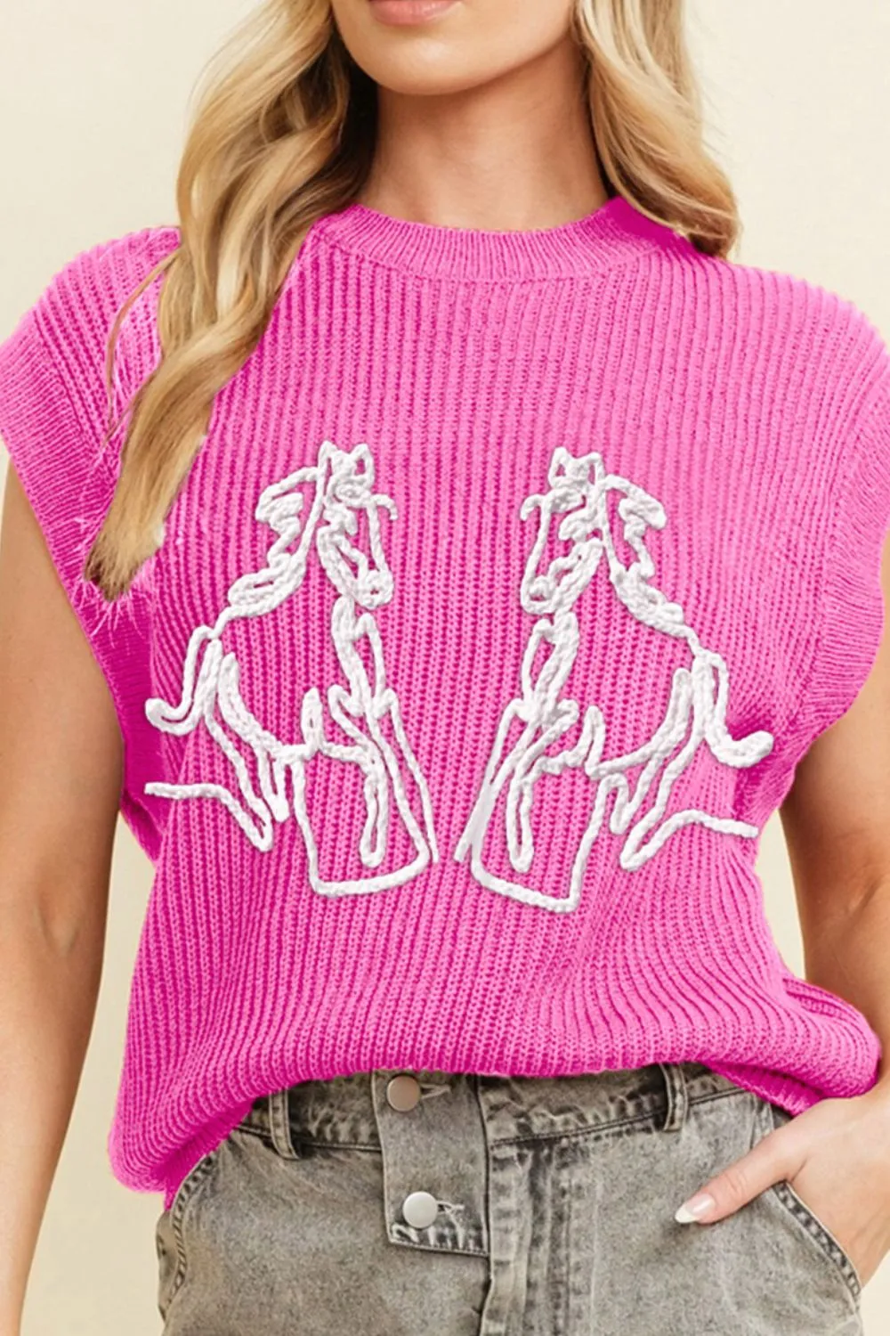Western Horse Embroidered Round Neck Sweater sold by Unique Kulture product image thumbnail 3