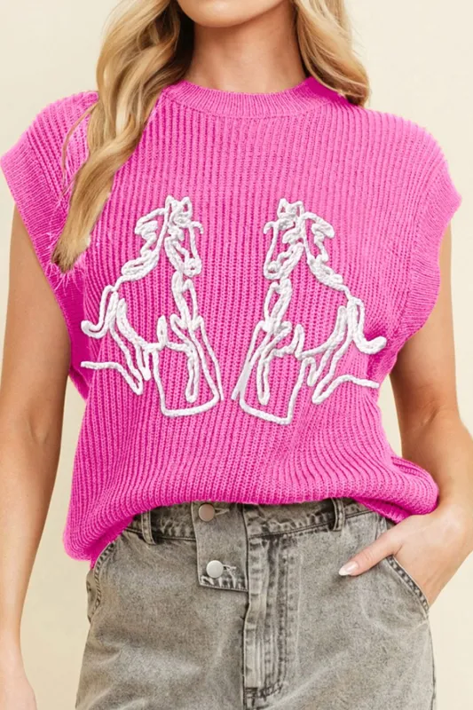 Western Horse Embroidered Round Neck Sweater sold by Unique Kulture