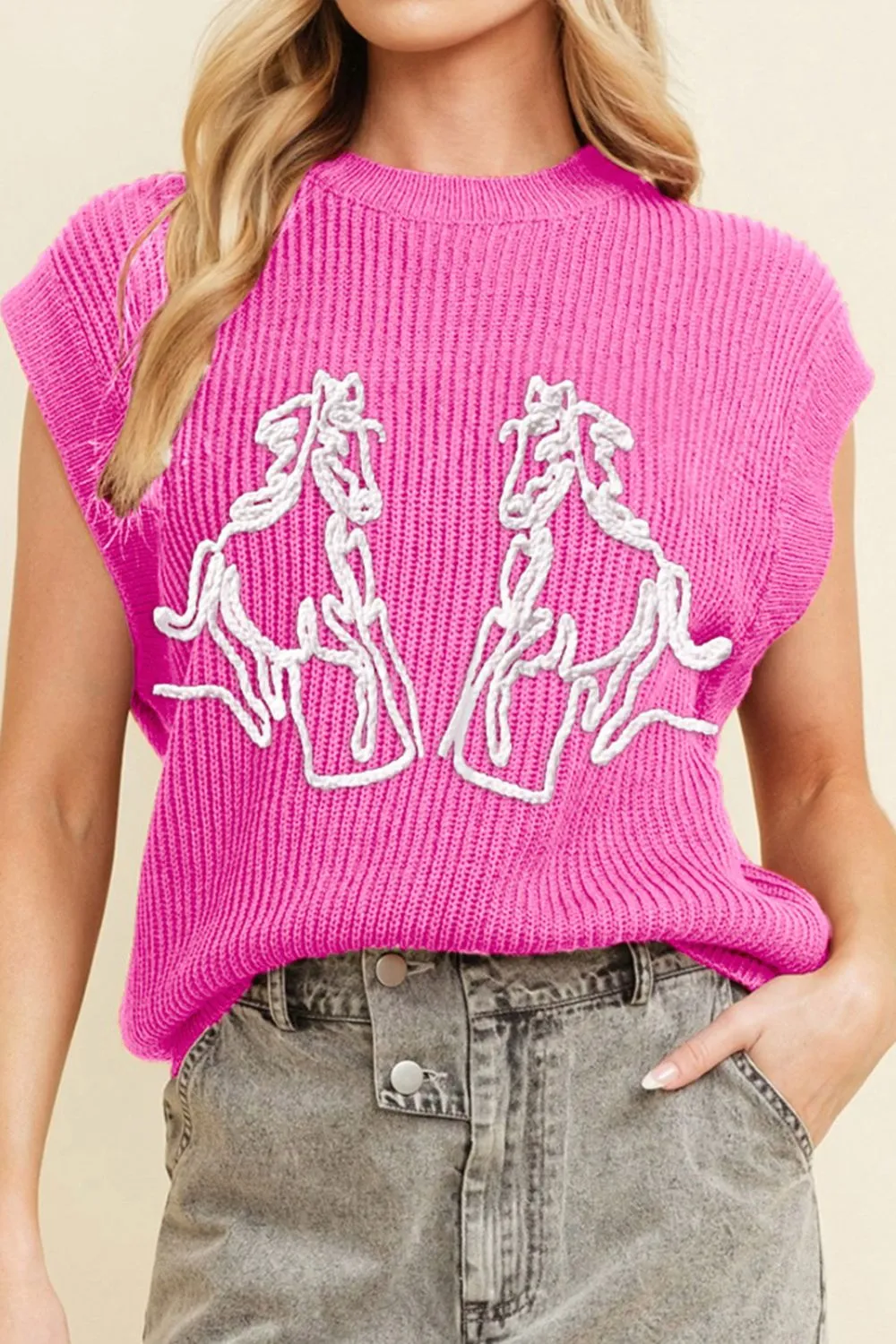 Western Horse Embroidered Round Neck Sweater sold by Unique Kulture