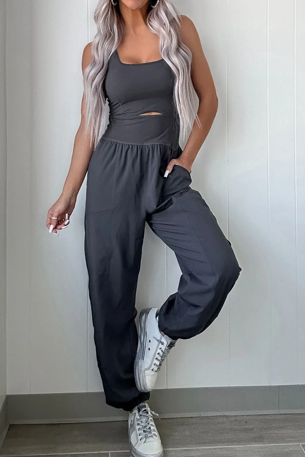 Cutout Square Neck Wide Strap Active Jumpsuit sold by Unique Kulture product image thumbnail 3