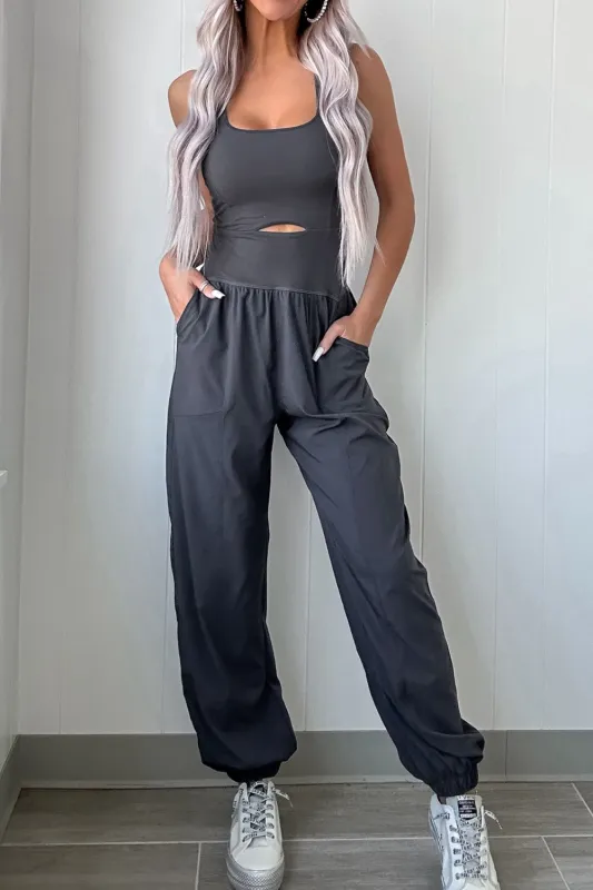 Cutout Square Neck Wide Strap Active Jumpsuit made by Trendsi