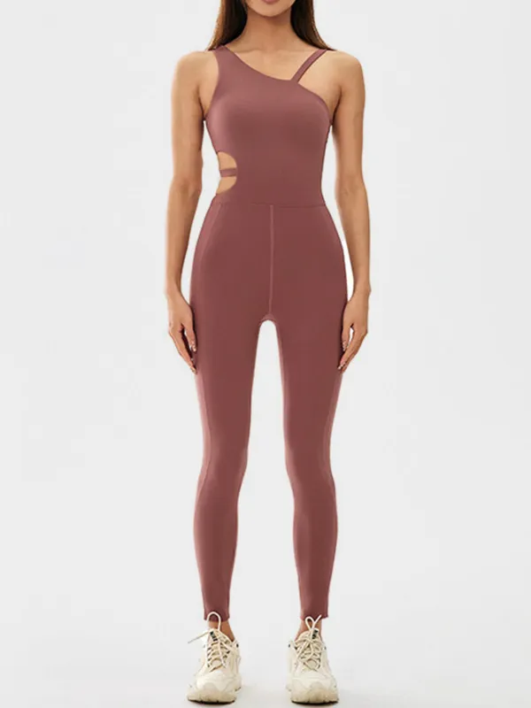 Cutout Asymmetrical Neck Active Jumpsuit sold by Unique Kulture