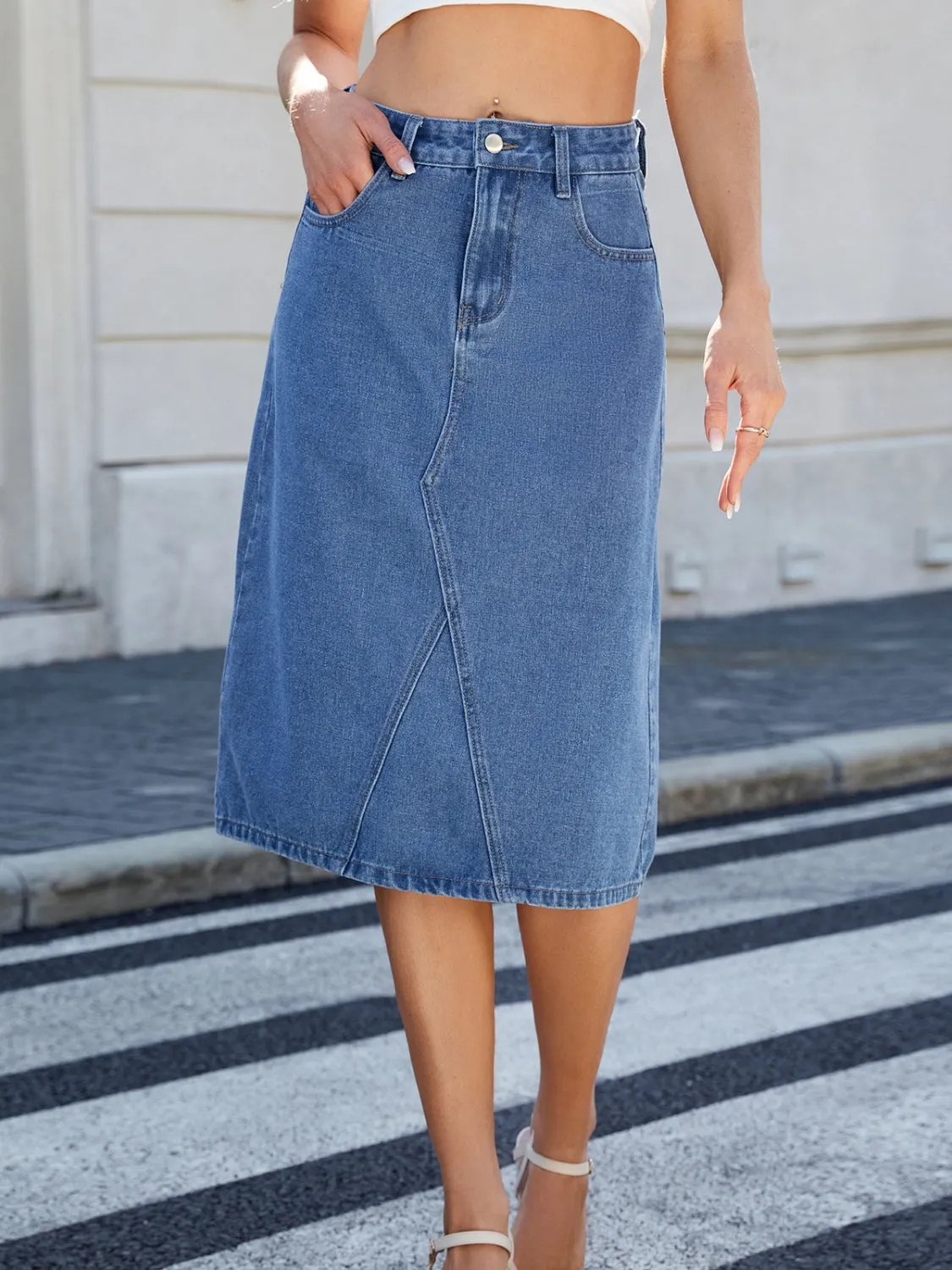 Slit Back Midi Denim Skirt sold by Unique Kulture product image thumbnail 3