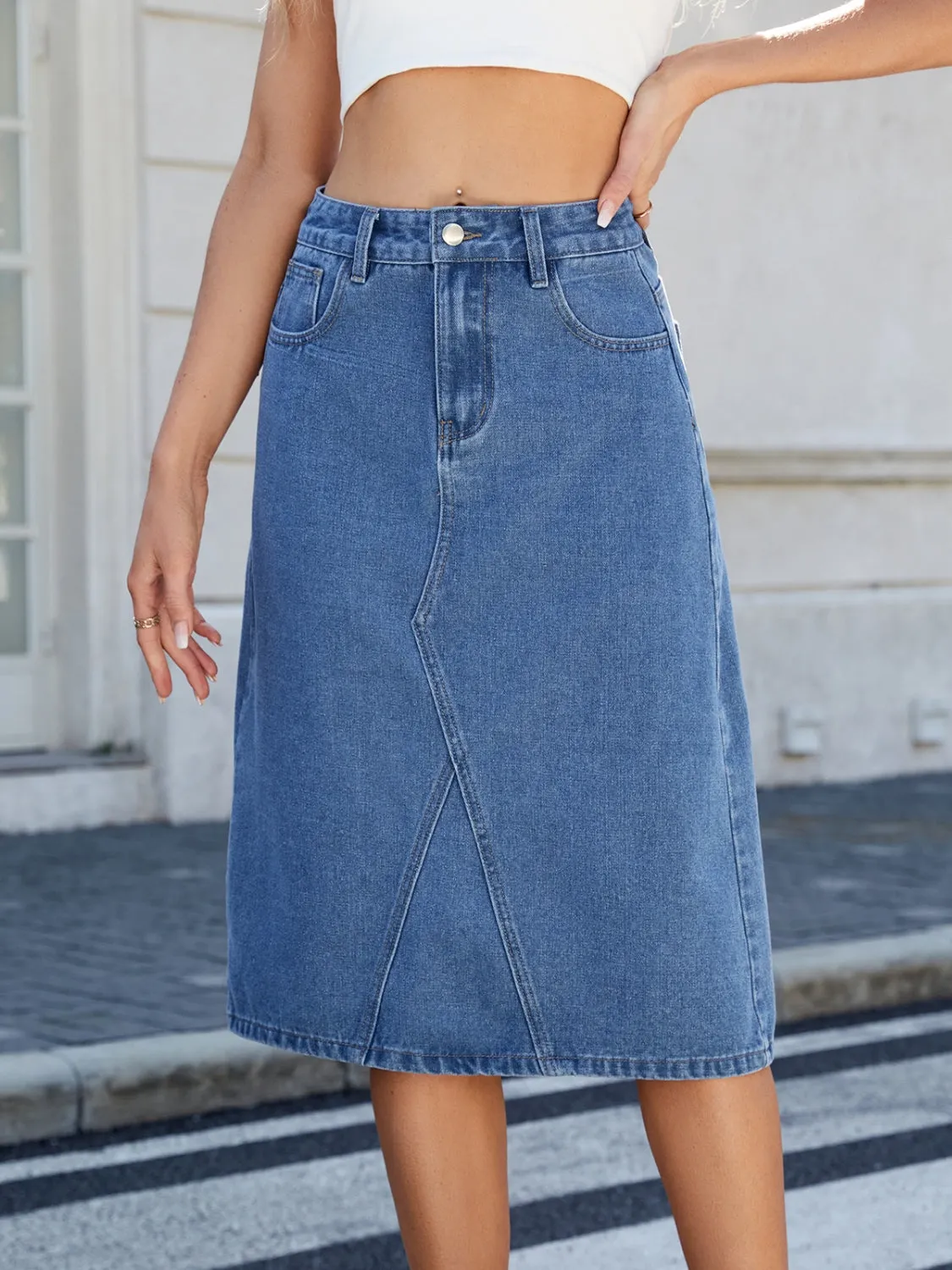 Slit Back Midi Denim Skirt sold by Unique Kulture product image thumbnail 2