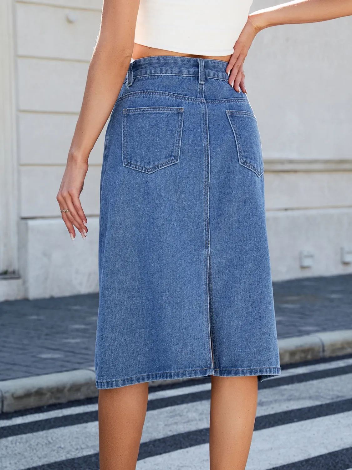 Slit Back Midi Denim Skirt sold by Unique Kulture product image thumbnail 5