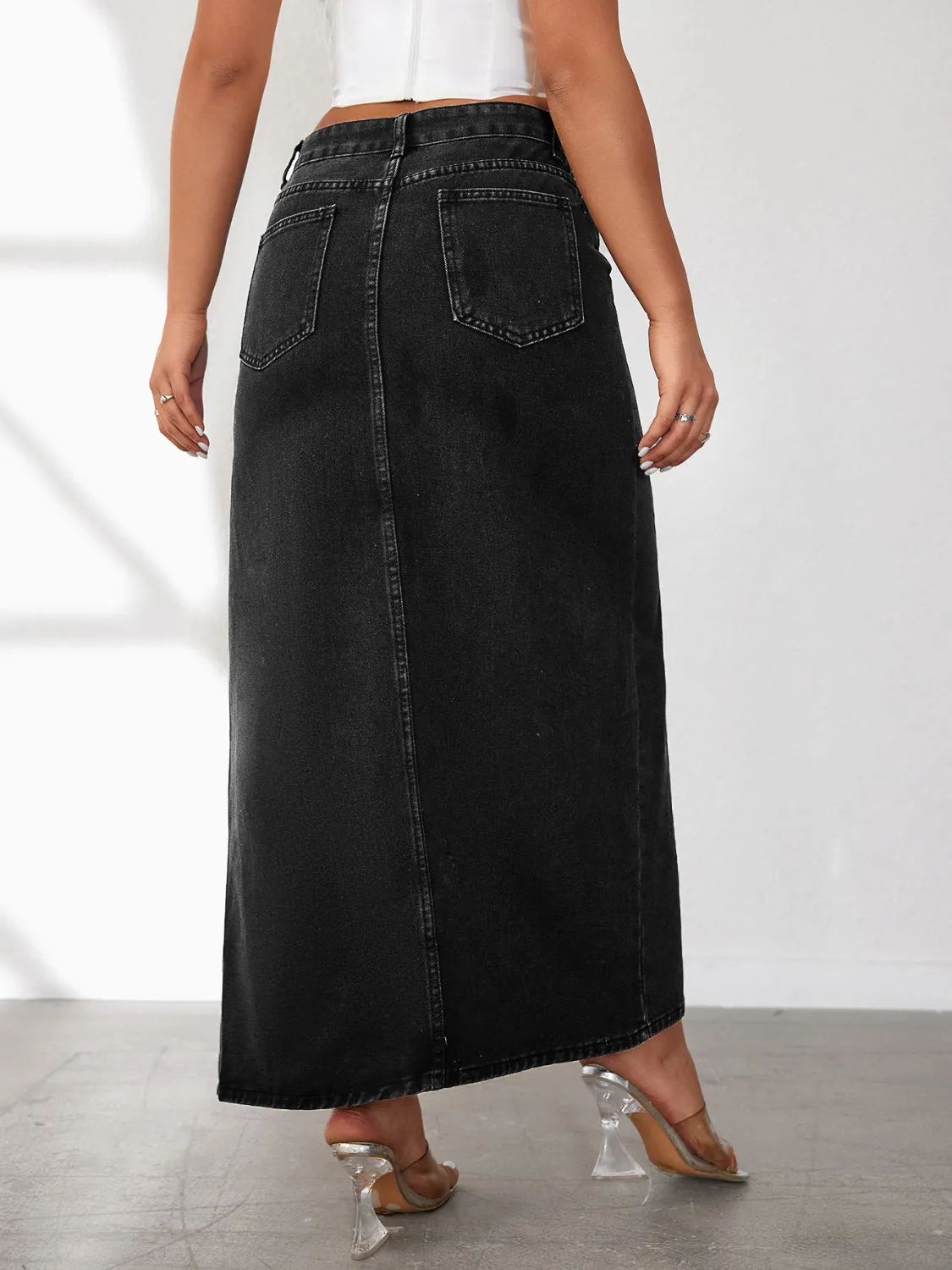 High Rise Slit Denim Skirt sold by Unique Kulture product image thumbnail 3