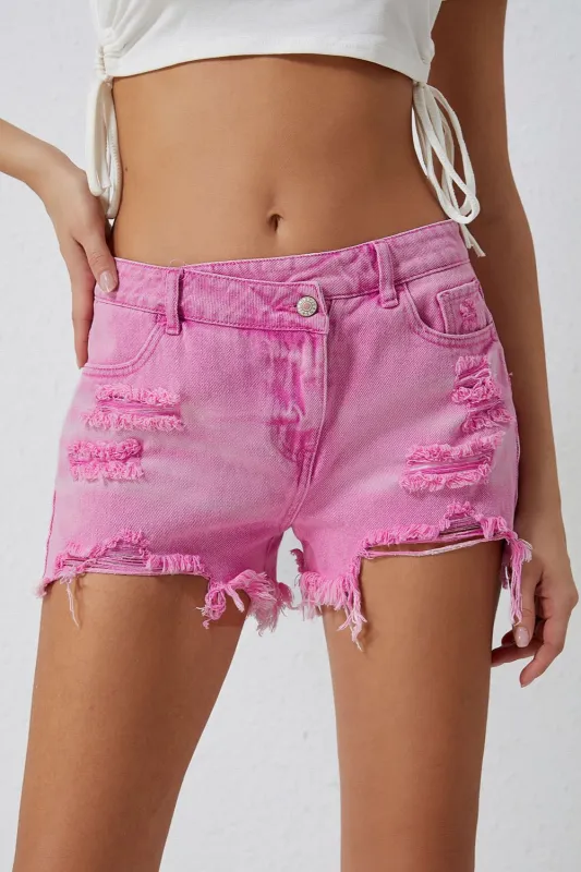 High Rise Crossover Waist Denim Shorts made by Trendsi