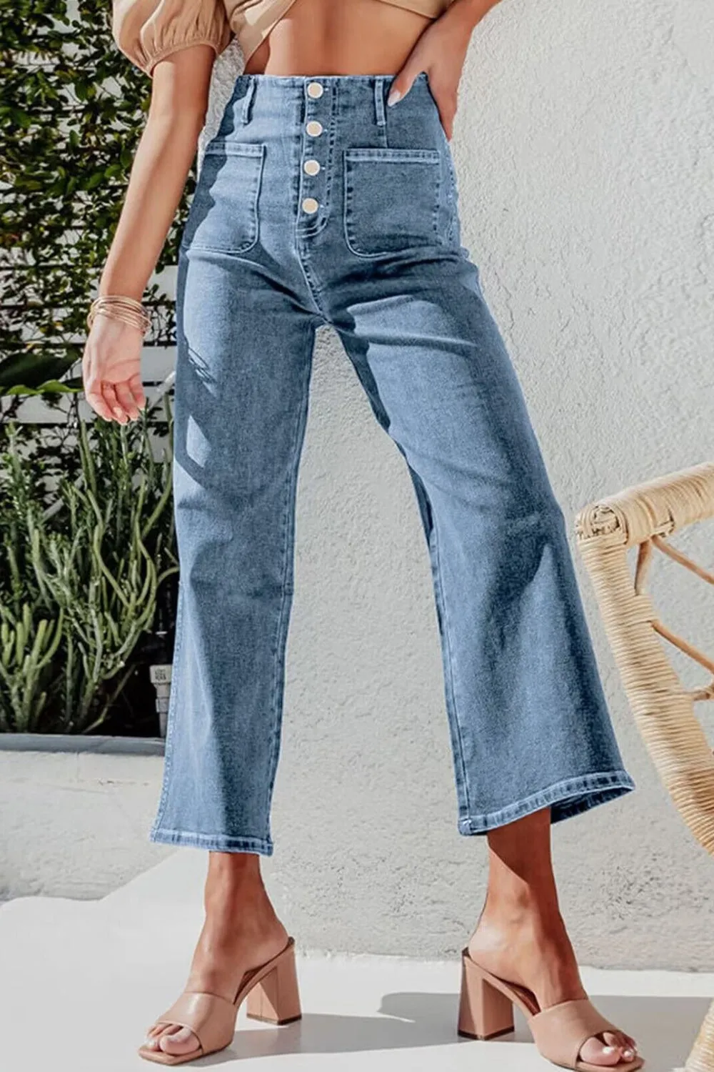 Button Fly Cropped Wide Leg Jeans sold by Unique Kulture product image thumbnail 2