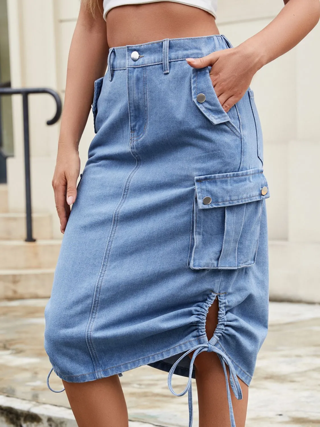Drawstring Denim Skirt with Cargo Pockets sold by Unique Kulture product image thumbnail 2
