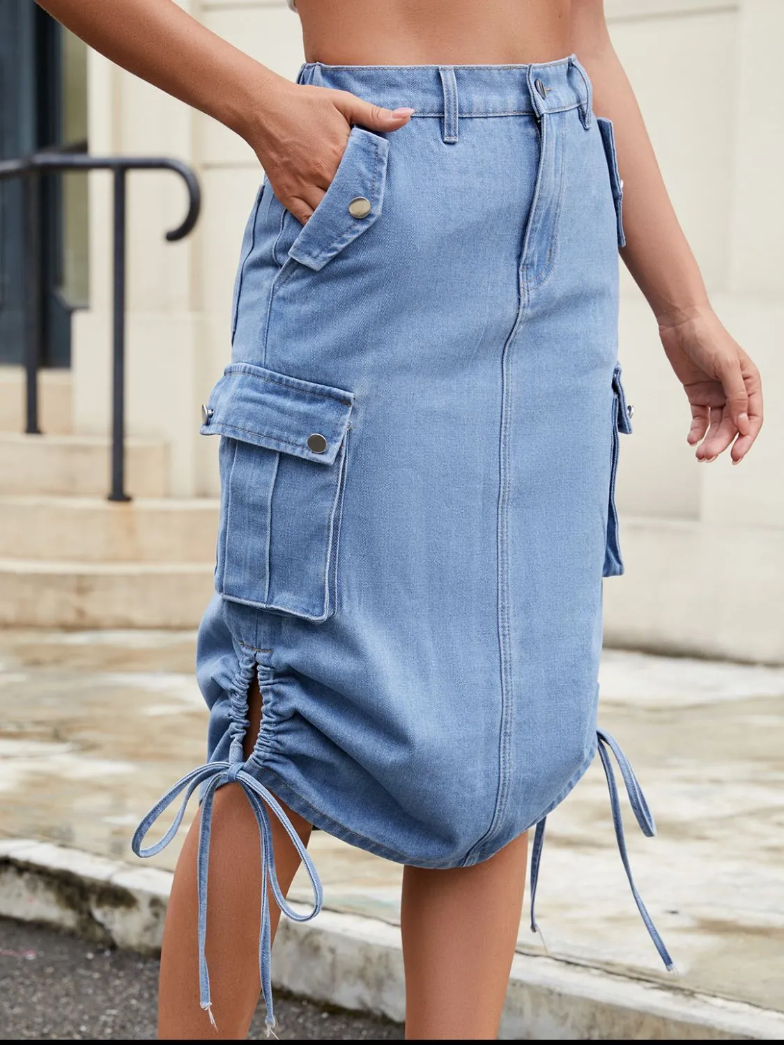Drawstring Denim Skirt with Cargo Pockets sold by Unique Kulture product image thumbnail 4