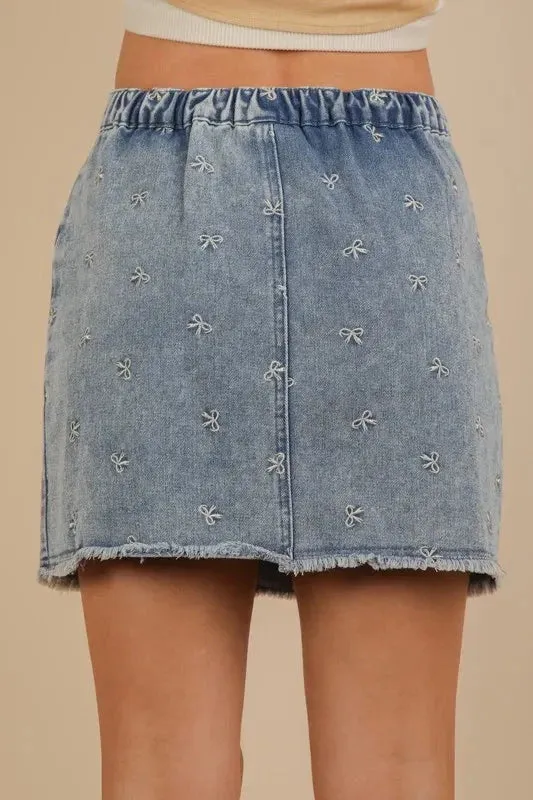 VERY J Bow Printed Casual Denim Mini Skirt sold by Unique Kulture product image thumbnail 3
