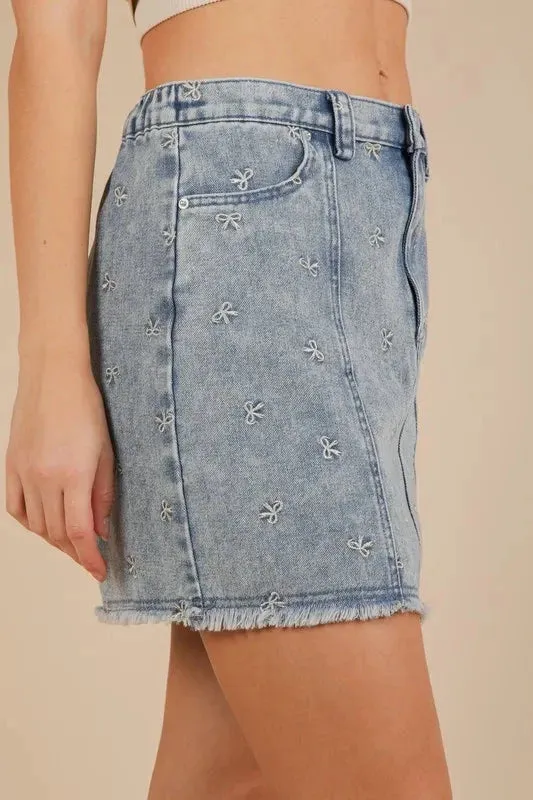 VERY J Bow Printed Casual Denim Mini Skirt sold by Unique Kulture product image thumbnail 2
