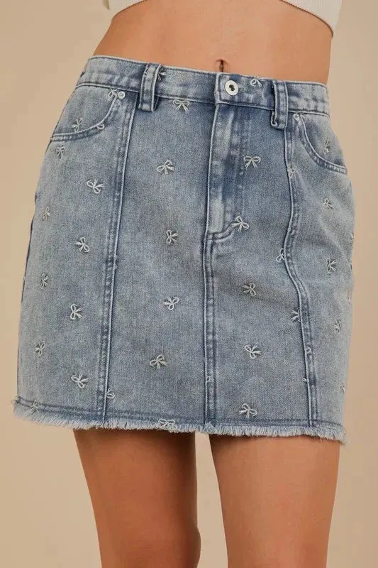VERY J Bow Printed Casual Denim Mini Skirt sold by Unique Kulture product image thumbnail 4