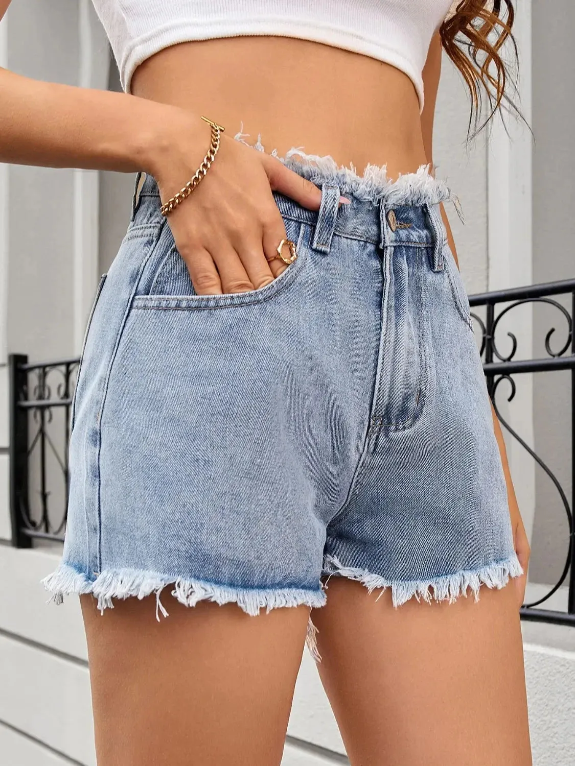 Washed Raw Hem Denim Shorts sold by Unique Kulture product image thumbnail 4