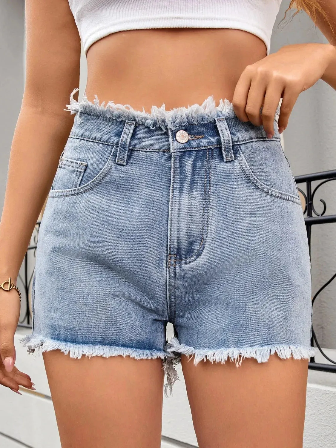 Washed Raw Hem Denim Shorts sold by Unique Kulture product image thumbnail 5