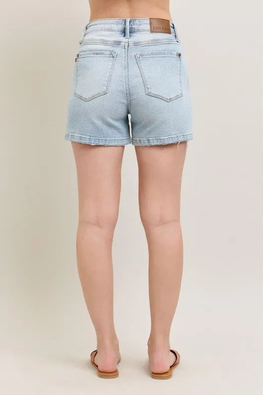 Judy Blue Full Size Frayed Hem High Rise Denim Shorts with Pockets Plus Size sold by Unique Kulture product image thumbnail 5