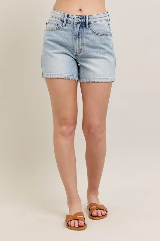 Judy Blue Full Size Frayed Hem High Rise Denim Shorts with Pockets Plus Size sold by Unique Kulture product image thumbnail 2
