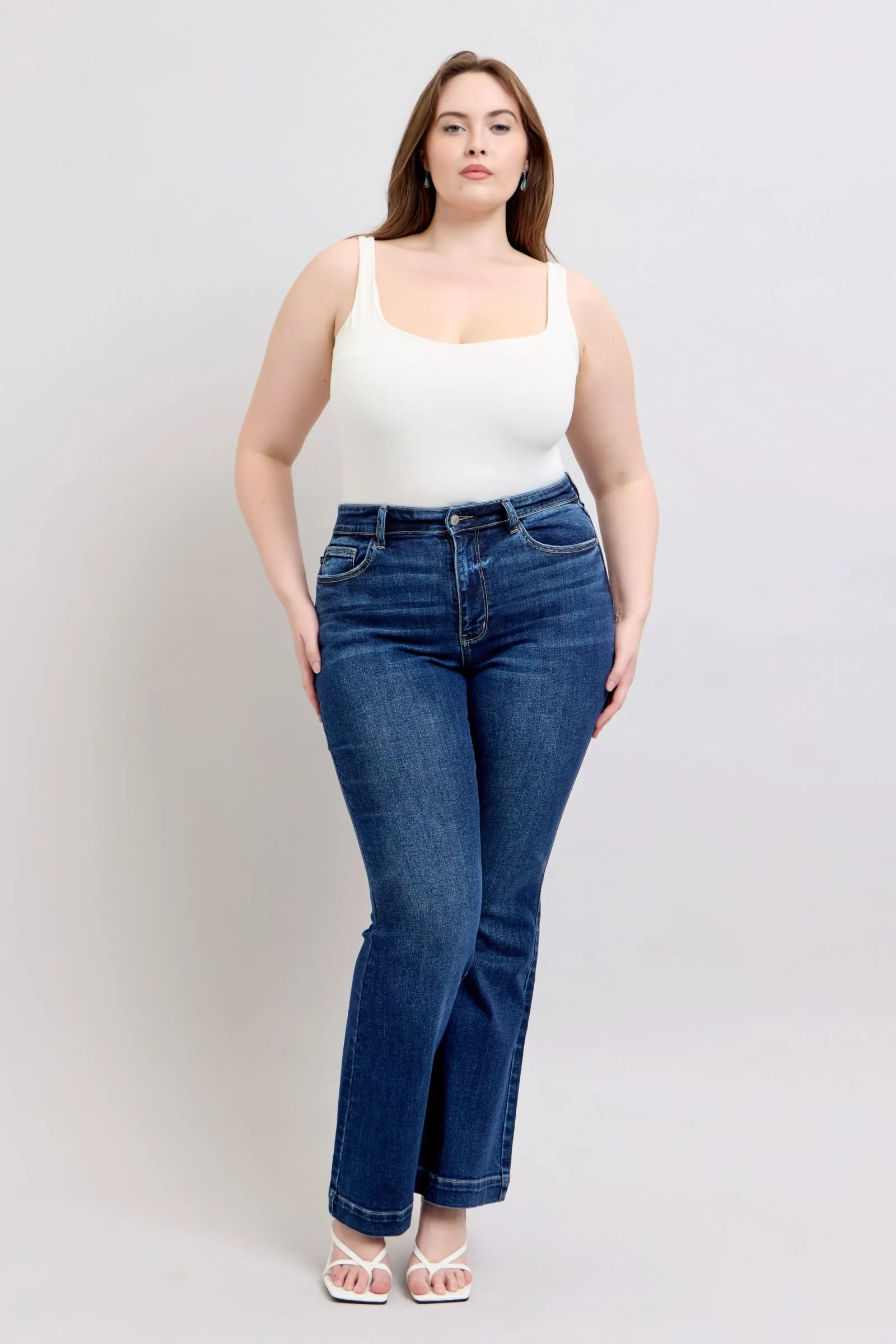 Judy Blue Full Size High Rise Flare Jeans with Pockets Plus Size sold by Unique Kulture