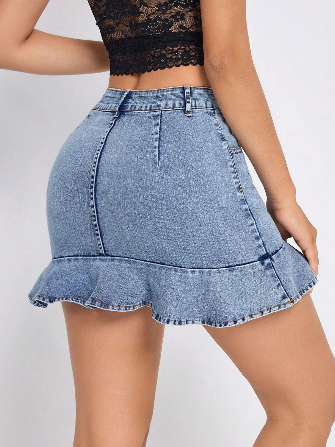 Ruffled Hem Denim Mini Skirt sold by Unique Kulture product image thumbnail 3
