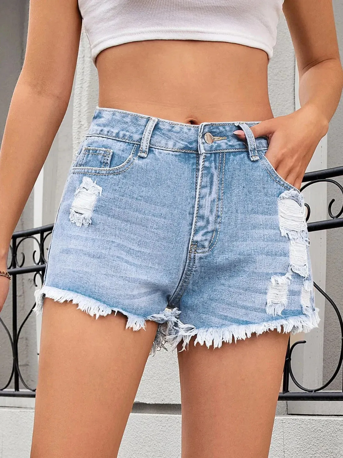 Distressed Raw Hem Denim Shorts sold by Unique Kulture product image thumbnail 3
