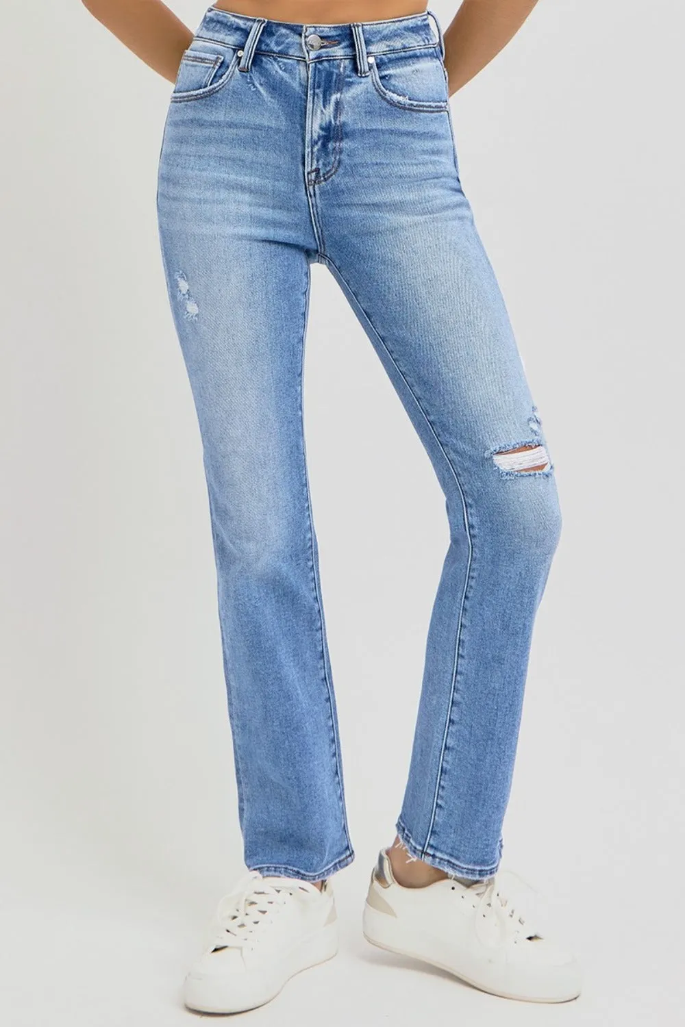 RISEN Full Size Distressed High-Rise Ankle Straight Jeans sold by Unique Kulture product image thumbnail 5