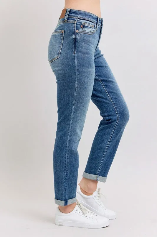 Judy Blue Full Size Mid Rise Skinny Cuff Jeans with Pockets Plus Size sold by Unique Kulture product image thumbnail 2
