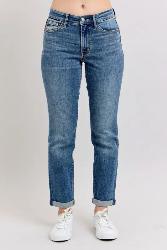 Judy Blue Full Size Mid Rise Skinny Cuff Jeans with Pockets Plus Size sold by Unique Kulture