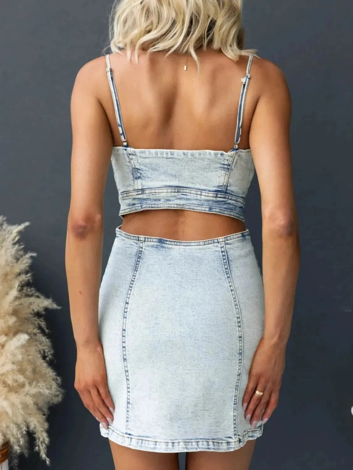 Cutout Back Sweetheart Neck Denim Cami Dress sold by Unique Kulture product image thumbnail 2