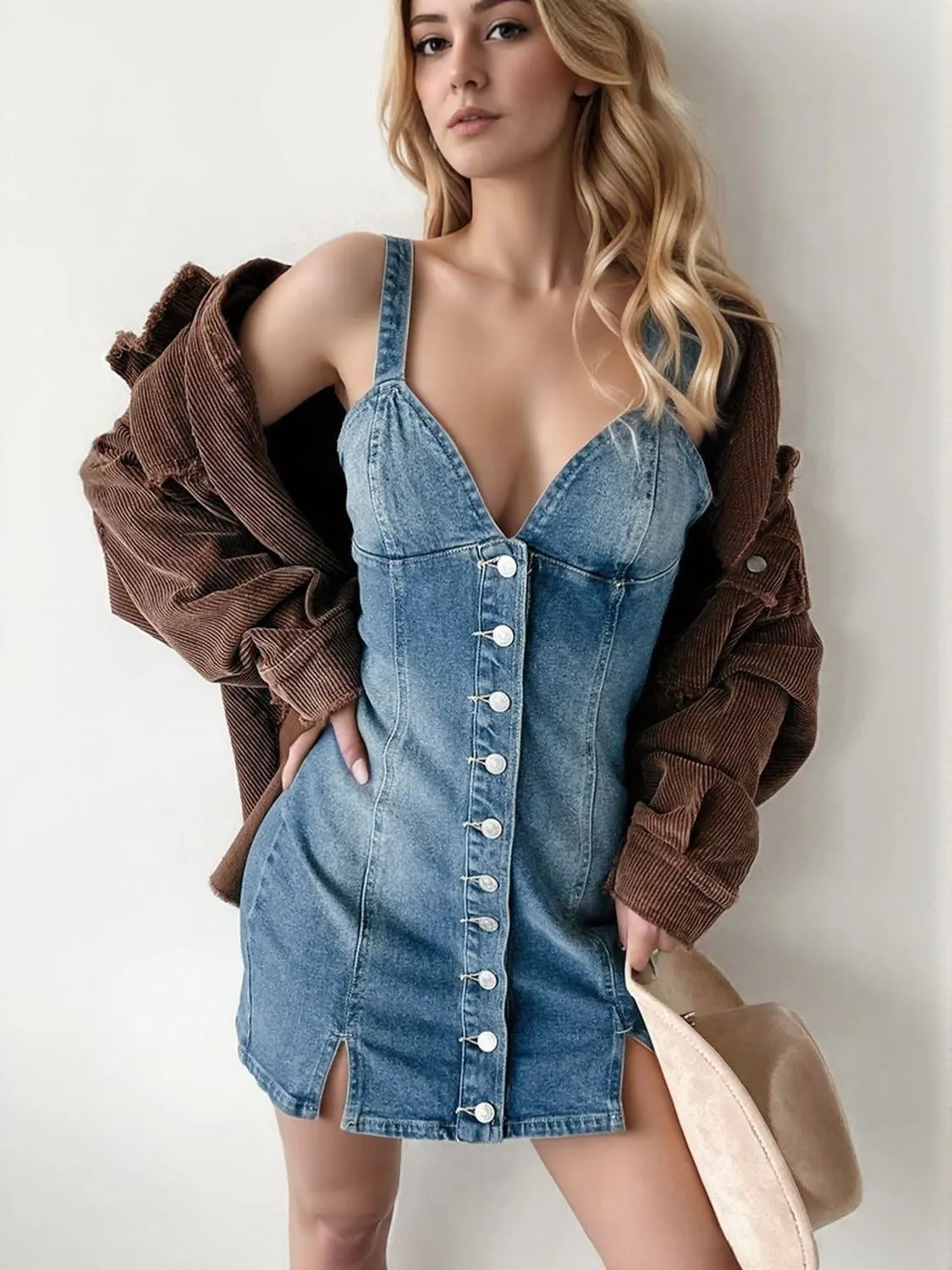 Button Down Mini Cami Denim Dress sold by Unique Kulture product image thumbnail 2