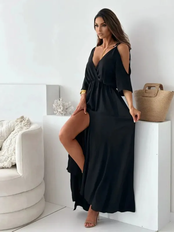 Tied Shoulder Slit Maxi Dress sold by Unique Kulture