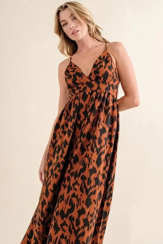And The Why Leopard Print Plunge Maxi Dress sold by Unique Kulture
