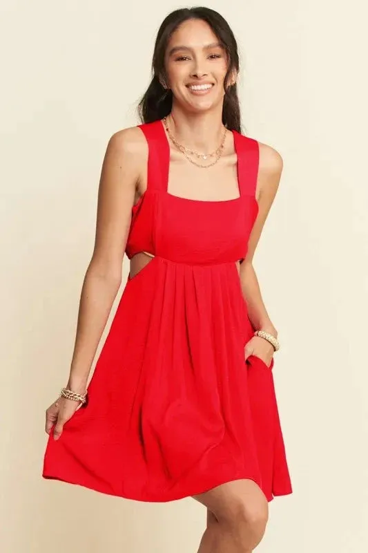 Davi & Dani Washed Satin Cutout Skirt Bandeau Mini Dress sold by Unique Kulture