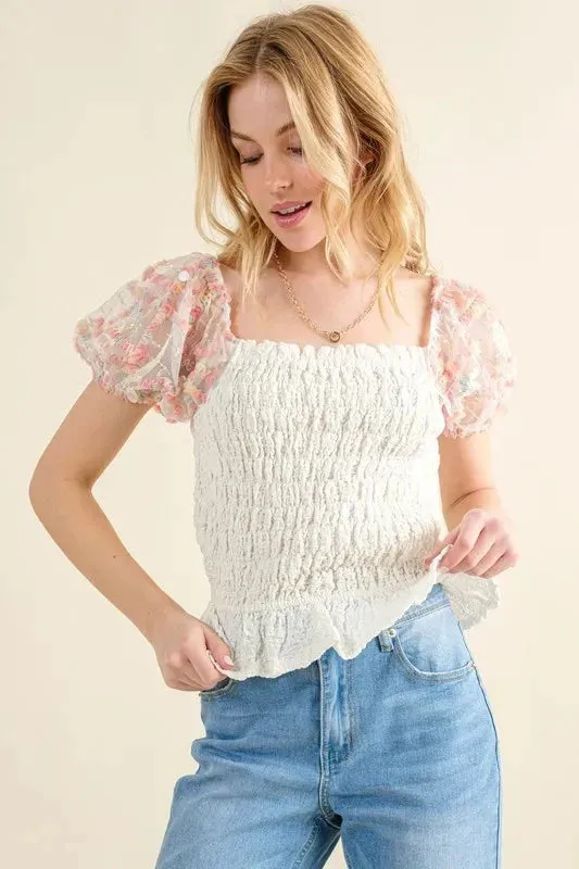 And The Why Embellishment Sleeve Smocked Top sold by Unique Kulture