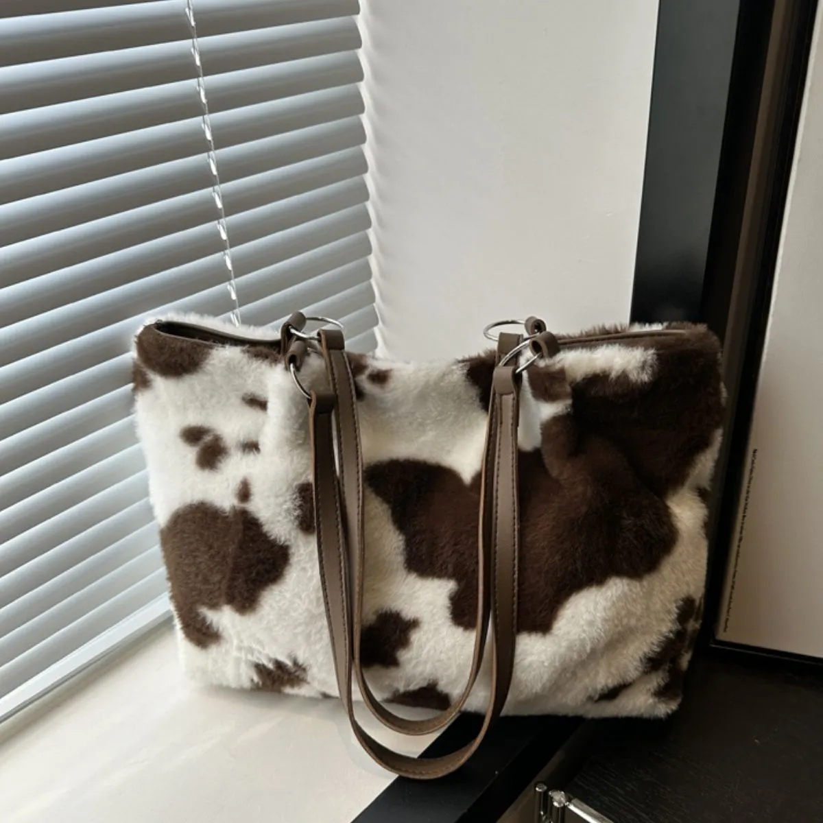 Cow Print Furry Tote Bag sold by Unique Kulture