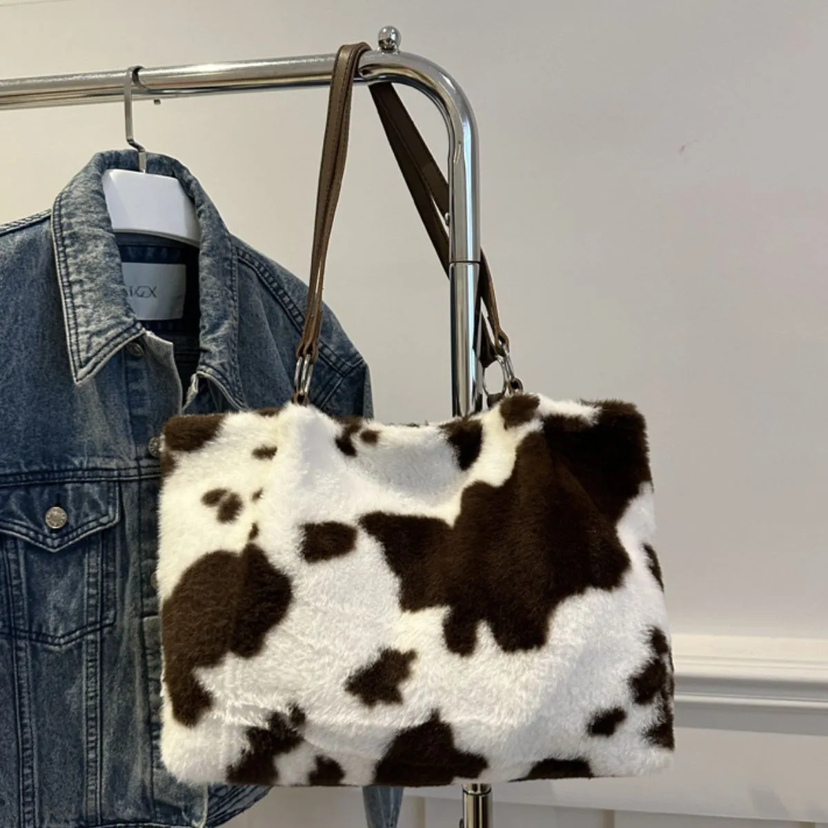 Cow Print Furry Tote Bag sold by Unique Kulture product image thumbnail 2
