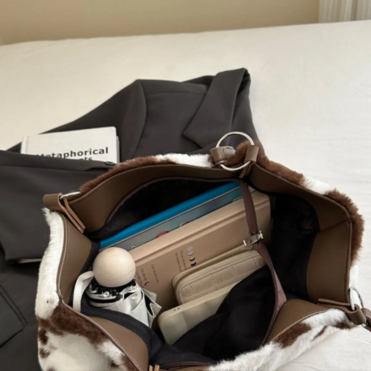 Cow Print Furry Tote Bag sold by Unique Kulture product image thumbnail 5