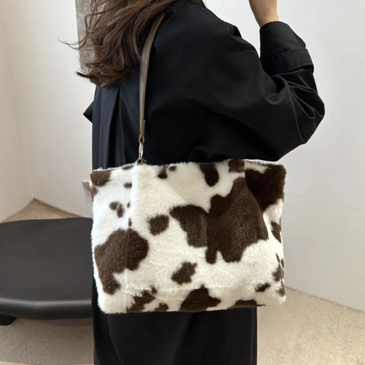 Cow Print Furry Tote Bag sold by Unique Kulture product image thumbnail 4
