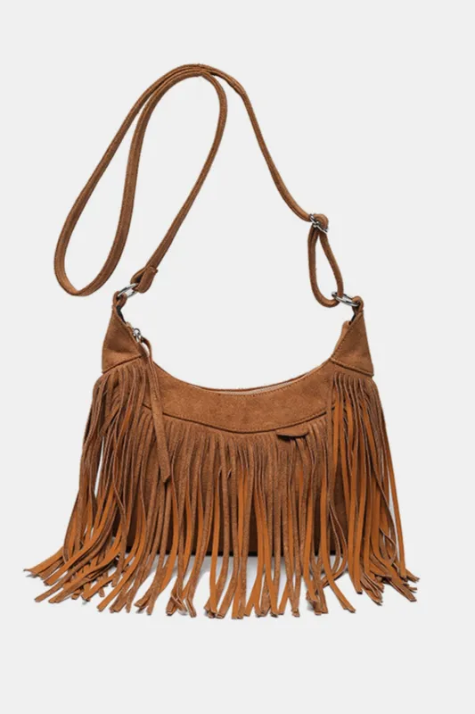 Suede Fringe Adjustable Strap Shoulder Bag sold by Unique Kulture