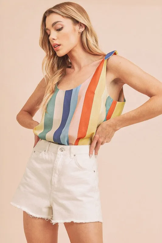 Aemi + Co Contrast Striped Scoop Neck Tie Shoulder Tank sold by Unique Kulture
