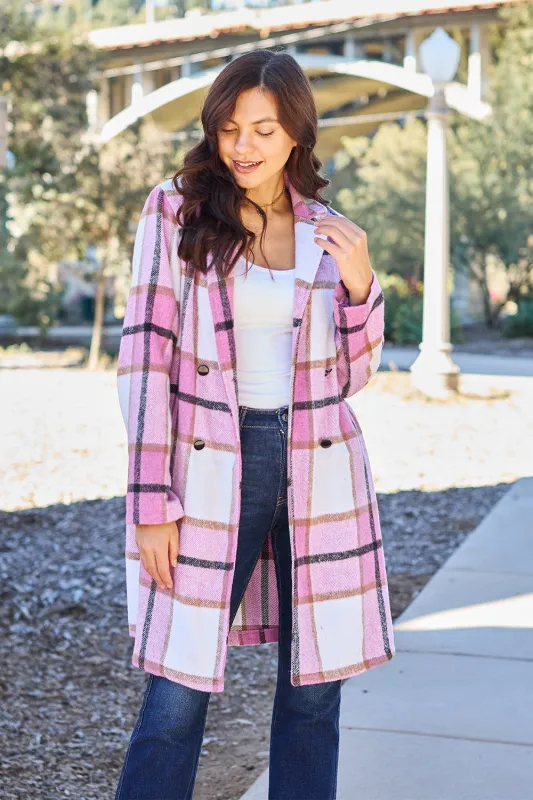 Double Take Full Size Plaid Button Up Lapel Collar Coat sold by Unique Kulture